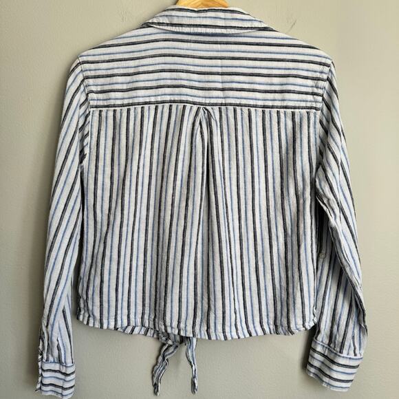 Calypso St Barth Top Large Linen Front Tie Cropped Beachy Nautical Preppy - Picture 9 of 12